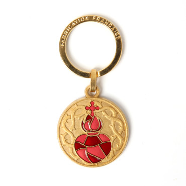 Gold Red Sacred Heart Keychain