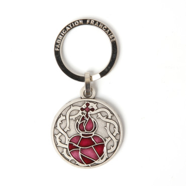 Silver Sacred Heart Red Keychain