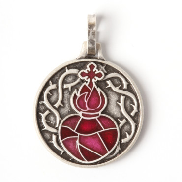silver Glass Sacred Heart Medal