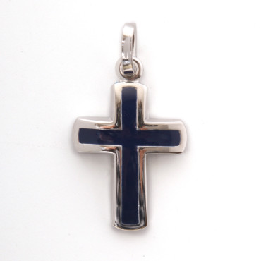 Silvered Cross Blue Pendant 1,8 cm