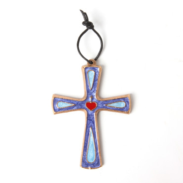 Croix en bronze émaillée bleue 10 cm