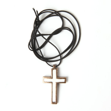 Petite croix en bronze émaillée blanche 3,5 cm