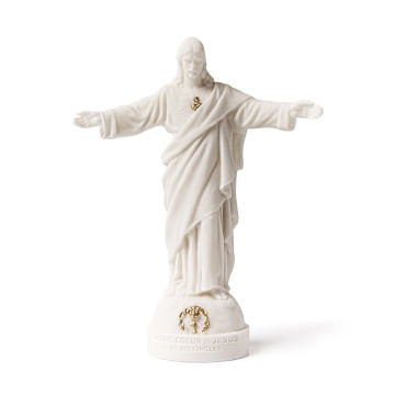 Statue du Sacré-Cœur de Jésus en albâtre doré 17 cm