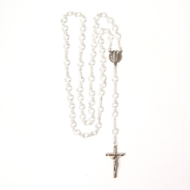 Elegant Silver Rosary with White Glass Beads Sacré Coeur de Montmartre