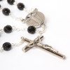 Elegant Silver Rosary with Black Glass Beads