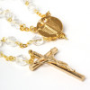 Elegant Golden Rosary with White Glass Beads
