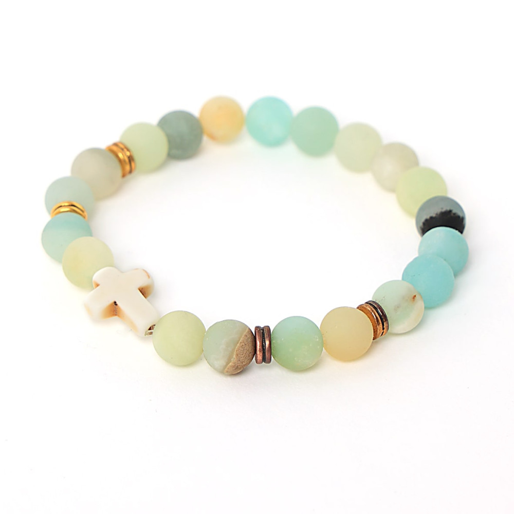 Bracelet En Plaqué Or Jaune 18 Carats Avec Perles De Culture Et Amazonite - Marque Rose-Mimosa - Neuf Avec étiquettes