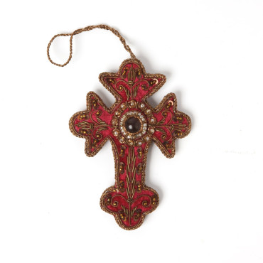 Red velvet cross with beads