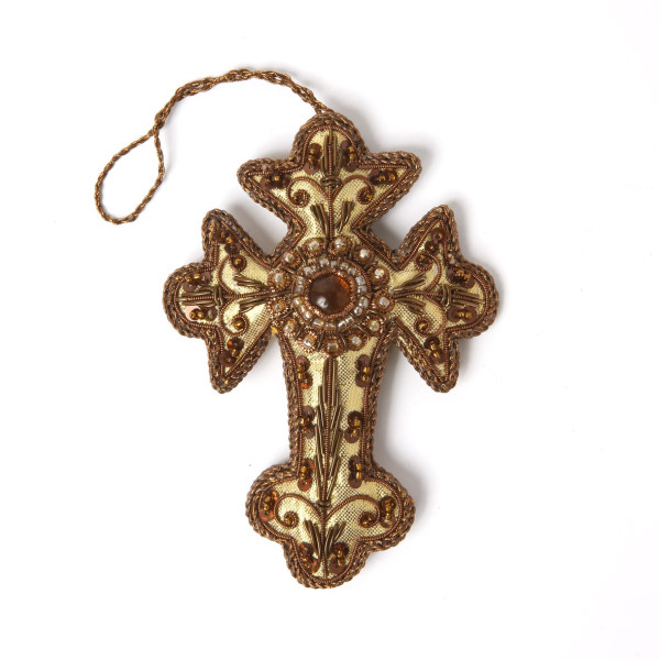 Golden velvet cross with beads