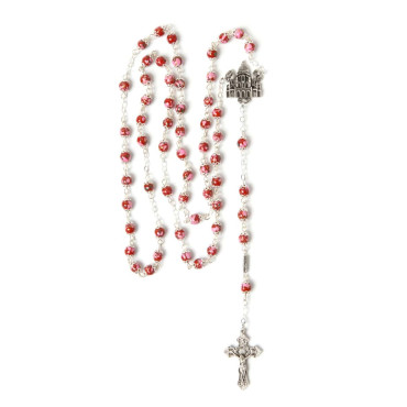 Silver Rosary with Pink Beads from the Basilica