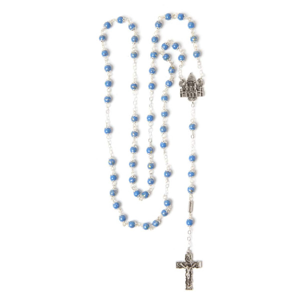 Silver Rosary with Blue Beads from the Basilica