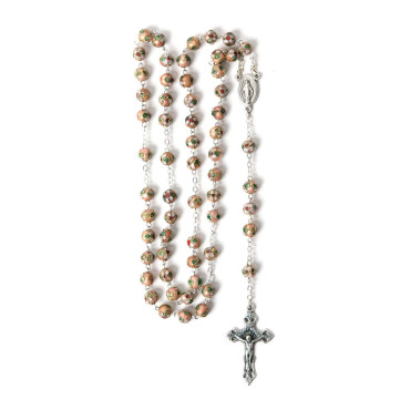Silver cloisonné rosary with pink beads