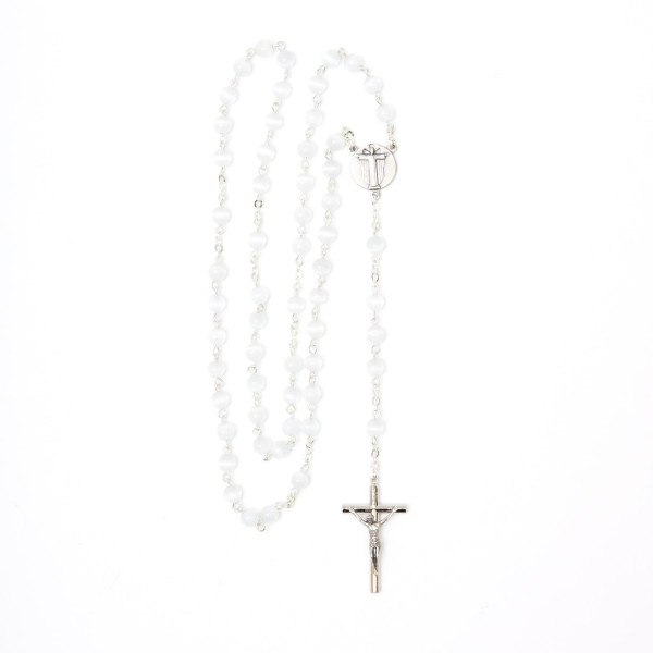 Silver White Cat's Eye Rosary