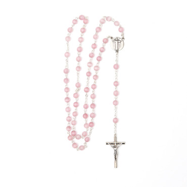 Rose silver cat's eye rosary