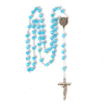 Light blue silvered cat's eye rosary