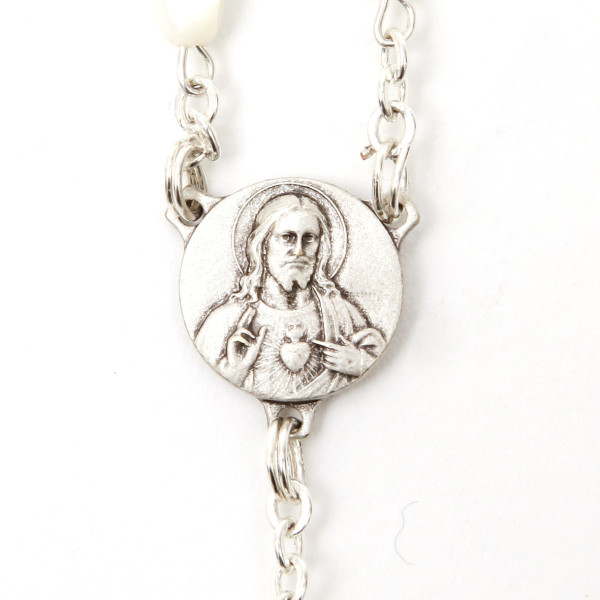 Chapelet Catholique Perles Crème Terre Sainte – Médaille & Croix Argentée, 59 Perles – Cadeau Religieux Homme/Femme