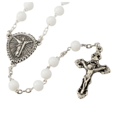 Rosary with white glass bead and Christ