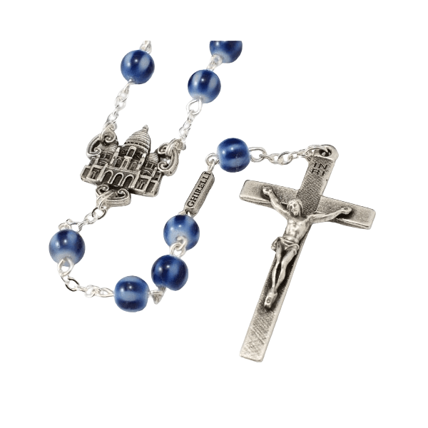 Rosary with basilica and painted blue glass bead