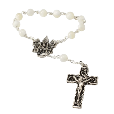 Decade rosary with white mother-of-pearl bead and basilica