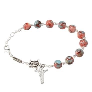 Red and green painted glass bead Christ bracelet