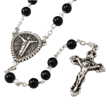 Rosary with black glass beads and Christ
