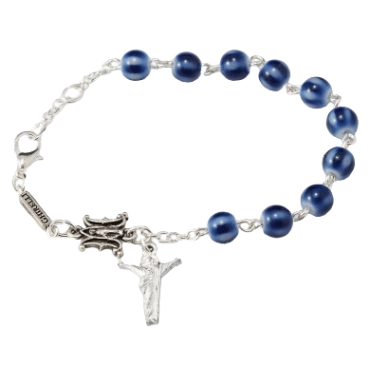 Bracelet christ perle de verre peinte bleu