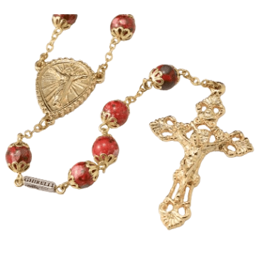 Chapelet Christ perles de verre peinte rouge