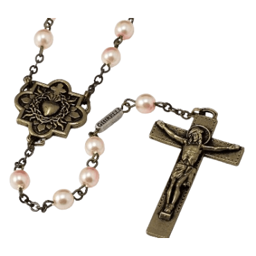 Rosary with pink glass bead heart