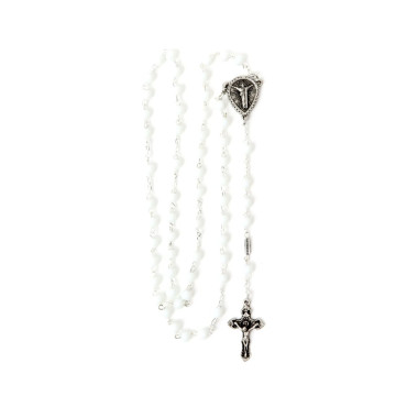 Chapelet Christ perles de verre blanc