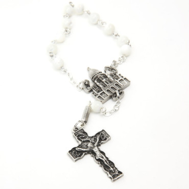 Decade rosary with white mother-of-pearl bead and basilica