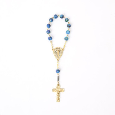 Decade rosary with Christ and painted gold and blue glass bead