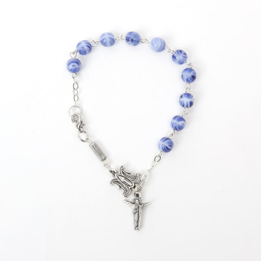 Bracelet christ perle de verre peinte bleu