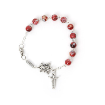 Red and green painted glass bead Christ bracelet