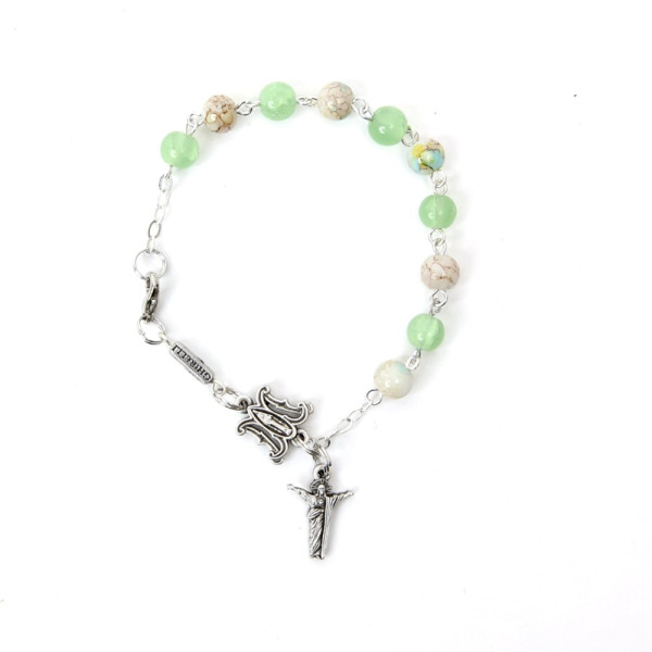 Green and blue painted glass bead Christ bracelet