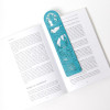 intricately cut blue bookmark.