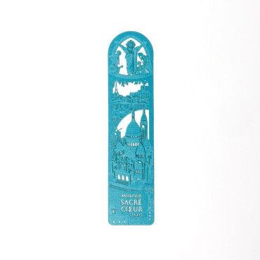 intricately cut blue bookmark.