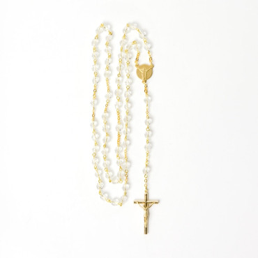 Elegant Golden Rosary with White Glass Beads