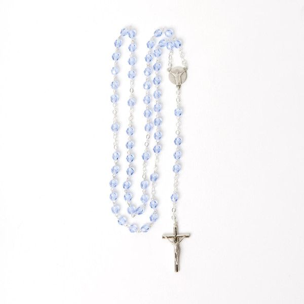 Elegant Silver Rosary with Blue Glass Beads