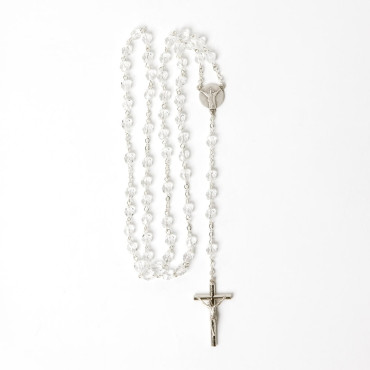 Elegant Silver Rosary with White Glass Beads