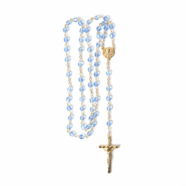 Sacred Heart rosary golden  transparent blue glass beads crucifix
