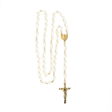 Chapelet Sacré Cœur doré perles en verre transparentes crucifix Sacré-Cœur de Montmartre