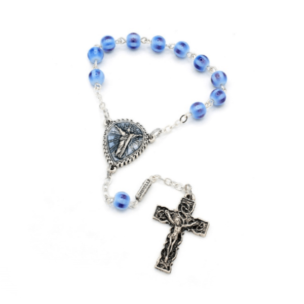Decade rosary with Christ and painted blue glass bead